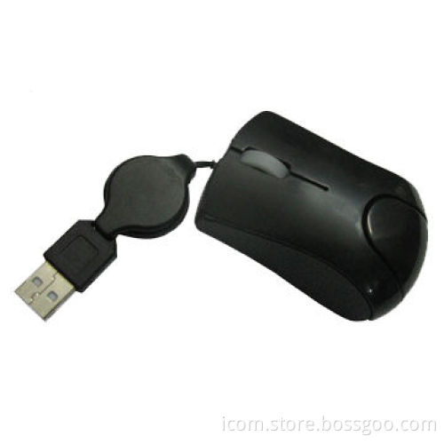 Optical Mouse with Retractable Cable, 800dpi Resolution